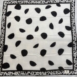 GIVENCHY Scarf Handkerchief Abstract Geometric Cotton White Black Accessory 18"